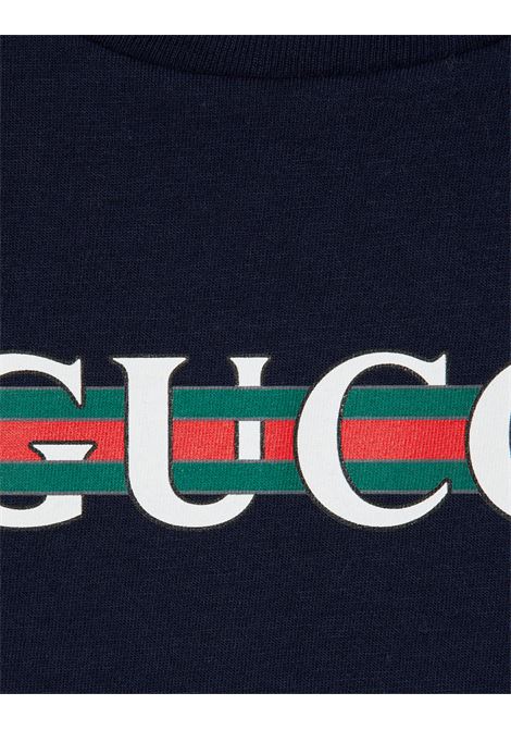 T-Shirt Blu Scuro Con Stampa Gucci Web GUCCI KIDS | 561651-XJGPI4392